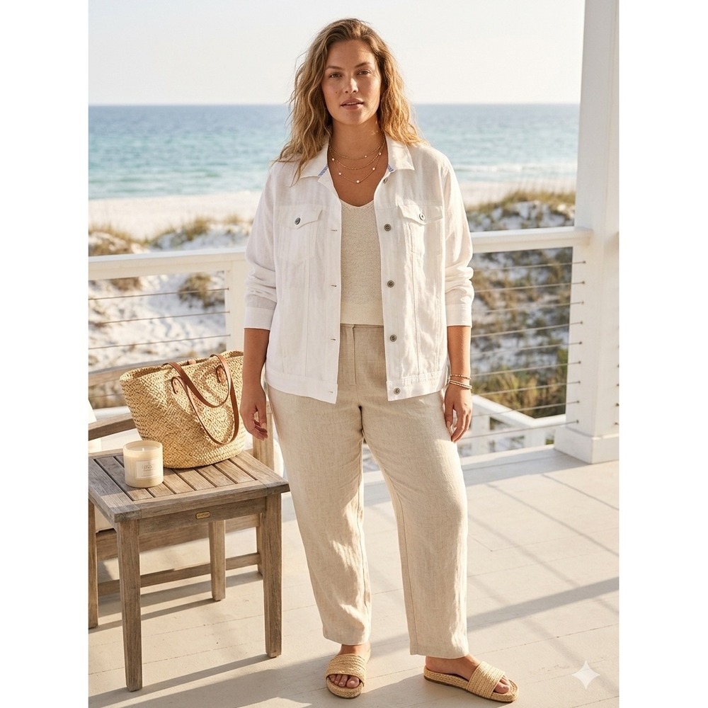 Jones & Co Jones New York White 100% Linen Jacket 2X Minimalist Old Money Boho
